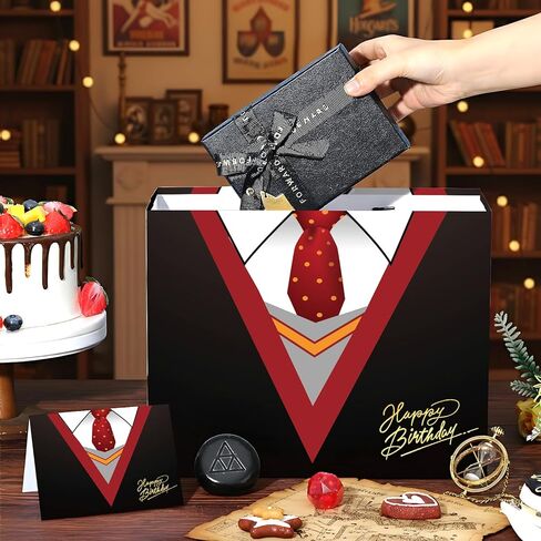 Large Wizard School Gift Bag with Wrapping Paper and Card Magical Wizard Birthday Bag with Handles Tie Necktie Birthday Baby Shower Paper Bags for Girls Boys Halloween Party Supplies Decorations in Saudi Arabia