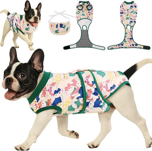 Surgery Recovery Suit for Female/Male Dog After Spay/Neuter, Soft Bandana Set Included, E-Collar Cone Alternative to Stop Licking Abdominal Wounds, Small Dogs Full Body Onesies, Medical Pet Bodysuit in Saudi Arabia