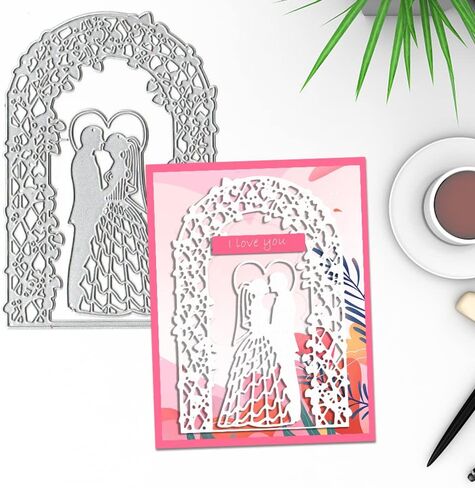 Wedding Frame Cutting Dies Couple Background Die Cuts for Card Making, Wedding Card Die Cut Embossing Stencil Template Tool for DIY Scrapbooking Photo Album Card Craft Decoration Supplies in Saudi Arabia