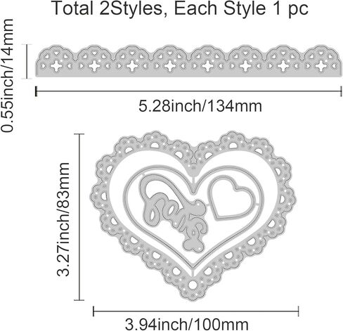 2Pcs Valentine's Day Themed Carbon Steel Cutting Dies Stencils, Heart Flower Pattern Cutting Die for DIY Scrapbooking Photo Album Decorative Embossing Paper Card,10~13.4x14~8.3x0.08cm in Saudi Arabia