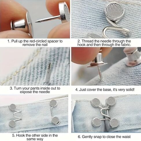 8pcs Adjustable Waist Tighteners - Elegant & Simple Metal Jean Button Pins, No-Sew Instant Fit Enhancers in Saudi Arabia