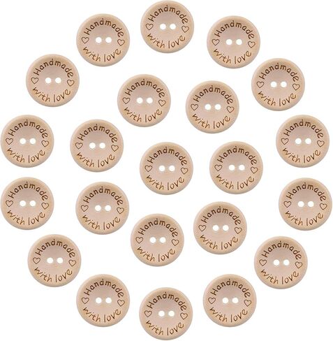 200Pcs 1 inch Handmade with Love Wooden Buttons for Crafts 25mm Round Wood Craft Button Bulk for Sewing Crafting in Kuwait