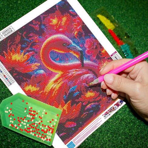 مجموعات الرسم الماسي GAIETY للبالغين، مجموعة فنية ماسية على شكل جمجمة الطيور الطنانة والسلحفاة الماسية، 5D DIY حفر كامل مستدير من حجر الراين للديكور المنزلي هدية عيد الهالوين (فلامنغو حالمة) in Kuwait
