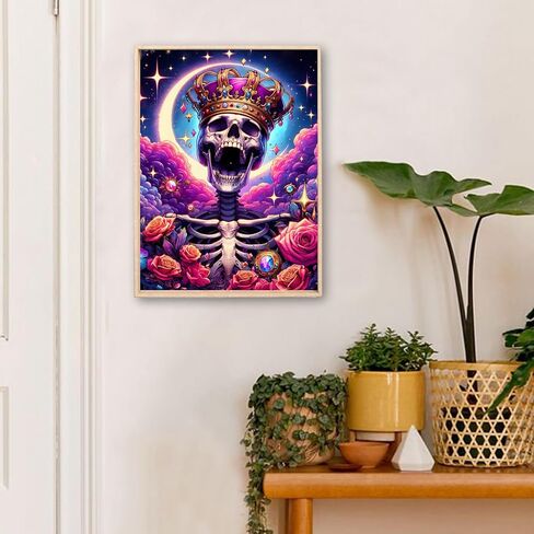 مجموعات الرسم الماسي GAIETY للبالغين، مجموعة فنية ماسية على شكل جمجمة الطيور الطنانة والسلحفاة الماسية، 5D DIY حفر كامل مستدير من حجر الراين للديكور المنزلي هدية عيد الهالوين (فلامنغو حالمة) in Kuwait