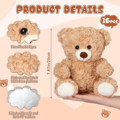 16 Pieces 8 Inch Bear Stuffed Animal Bulk for Soft Stuffed Bear Plush Toys Party Favors Animal Decorations for Birthday Baby Shower Valentine's Day Party Gifts Supplies in Saudi Arabia