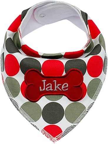 Personalized Embroidered Pet Dog Collar Scarf Bandana for Dogs - Fits up to 16" Necks (RED & White DOT) in Saudi Arabia