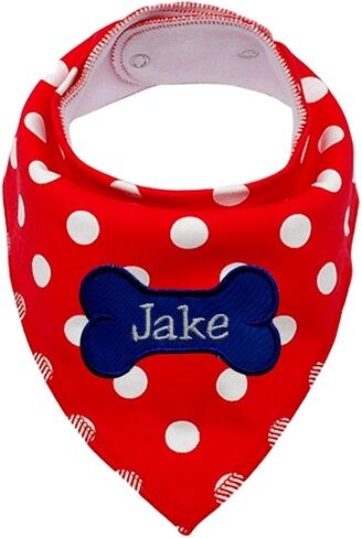 Personalized Embroidered Pet Dog Collar Scarf Bandana for Dogs - Fits up to 16" Necks (RED & White DOT) in Saudi Arabia