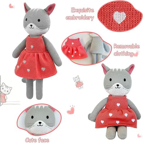 Knitted Cat Stuffed Animal,11 Inch Stuffed Animal Plush Cat Cute Animal Cat Toy for Kids,Soft Cat Toy Plush Knitte Stuff Animal Birthday in Saudi Arabia