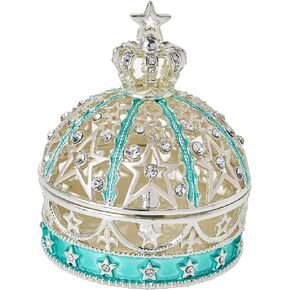 Trinket Box Royal Crown Decorative Storage Hollowed Out Silver Jeweled Enameled Crown Antique Home Decor, Gifts