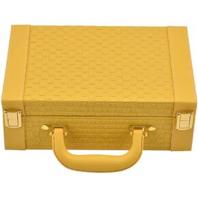 Shop LC Jewelry Birthday Gifts Organizer Woven Texture Brief Style Faux Leather Box Case with Handle Lock Yellow Birthday Gifts