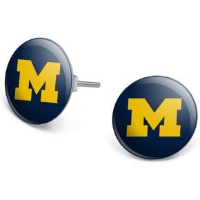 University of Michigan Primary Logo Novelty Silver Plated Stud Earrings