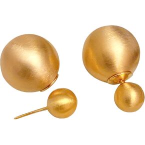 14K Gold Ball Stud Earring,Brushed Gold Matte Ball Stud Earrings for Women,Douable Gold Brushed Ball Earrings,Minimalist Gold Stud Earrings Fashion Classic Trendy Jewelry Gift
