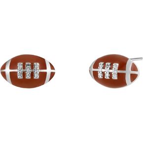 2D Football Stud Earrings Jewelry with Enamel & 925 Sterling Silver Back Posts