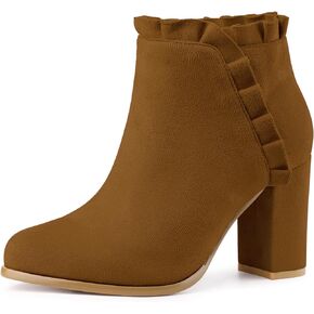Perphy Round Toe Ruffle Ankle Boots Chunky Heel Boots for Women