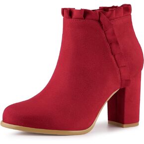 Perphy Round Toe Ruffle Ankle Boots Chunky Heel Boots for Women