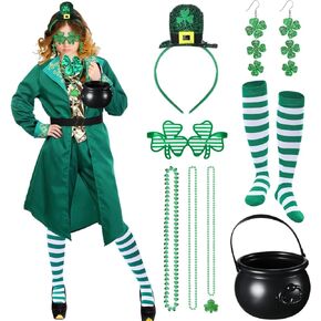 Capoda 12 Pieces Leprechaun Costumes for Women St. Patrick's Day Irish Party Halloween Cosplay Outfits Accessories