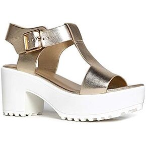 J. Adams Corby Platform Sandals Heeled Sandals for Womens - T-Strap Chunky Mid Heel Sandal Wedges for Women - Women's Footwear Platform Shoes - Summer Shoes for Women