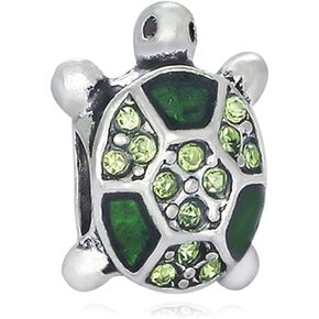 Green Sea Turtle with Crystals Charm Bead for Charms Bracelets
