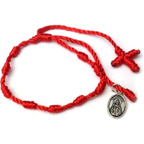 My Saint Jude Red Medal Prayer Rosary Pendant Catholic Christian Protection for Blessed Men Women Religious Bracelet With 10 Knots As a Denary and a Cross/San Judas Tadeo Medalla Pulseras Rojas Religiosas Rosario Proteccion Mujer Hombre