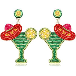 Beaded Fiesta Earrings Cinco De Mayo Earrings Sombrero Chili Hats Mexican Dangle Earrings for Women Girls Mexican Theme Birthday Party Jewelry Gifts in Kuwait