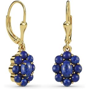 Shop LC Blue Lapis Lazuli Flower Dangle Earrings for Women 18K Yellow Gold Plated Jewelry Ct 3.60 Birthday Gifts