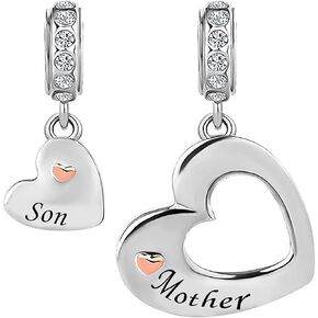 MiiFort Love Heart Dangle Charms for Bracelets Necklaces Pendants Family Christmas Birthday Mother Son Sisters Niece Auntie Wife Husband 2Pcs