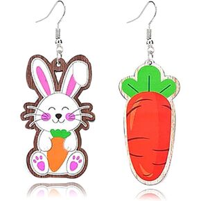 coadipress Easter Bunny Wooden Dangle Earrings for Women Colorful Teardrop Hollow out Rabbit Earrings Easter Basket Eggs Bunny Rabbit Earrings Funny Party Decoration