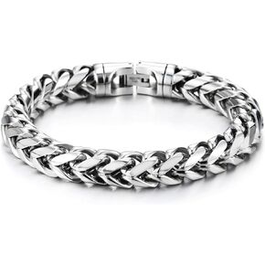 COOLSTEELANDBEYOND Mens Women Steel Franco Link Curb Chain Bracelet, Minimalist, Rock Punk