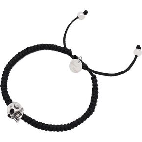 Braided Bracelet for Men Women Adjustable Rope Chain Skull Bracelet Black String