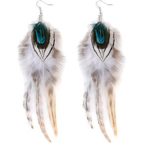 lureme Bohemian Style Boho Multicolor Pheasant Feathers Dangle Earrings for Women and Girls (er006359)