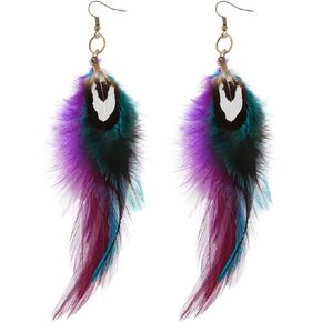 lureme Bohemian Style Boho Multicolor Pheasant Feathers Dangle Earrings for Women and Girls (er006359)