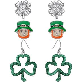 St.Patrick's Day Earrings For Women Green Shamrock Clover Gnome Beer Mug Drop Dangle Earrings Gift