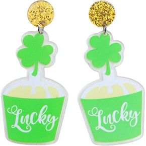 St. Patrick's Day Earrings for Women Girls Irish Shamrock Acrylic Drop Earrings Green Hat Clover Lucky Dangle Earrings for Irish Festival Gift