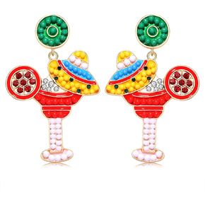 Beaded Fiesta Earrings Cinco De Mayo Earrings Sombrero Chili Hats Mexican Dangle Earrings for Women Girls Mexican Theme Birthday Party Jewelry Gifts