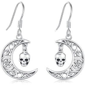 Skull Earrings Dangle 925 Sterling Silver Celtic Knot Earrings Skeleton Earrings Moon Star Earrings Gothic Punk Skull Jewelry Birthday Halloween Christmas Gifts for Women Girls Daughter in Kuwait