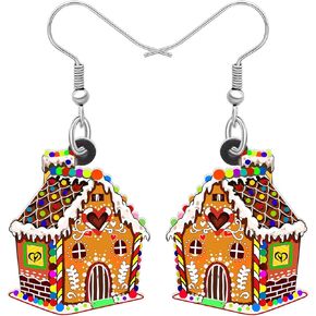 Christmas Acrylic Candy Gingerbread House Earrings Dangle Drop Anime Jewelry for Women Girls Kids Funny Gifts Charms Party Favors