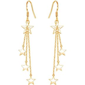 Long Star Tassel Drop Dangle Earrings Copper Polishing Five-Pointed Star Earrings for Women Girls Shiny Starlight Hollow Star Earrings Statement Jewelry