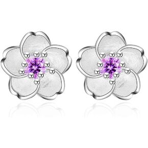 14K Silver Plated Romantic Cherry Blossoms CZ Stud Earrings