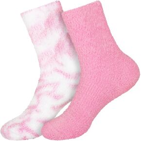 BambooMN Women's Girl Fuzzy Warm Fluffy Tie-Dye Colorful Fun Crew Socks - 2 Pairs