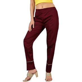 بنطلون قطن 100% للكاحل مريح للمكتب، نحيف، صلب للنساء، ملابس كاجوال مريحة | تصميم خطوط مائلة من Pintex in Kuwait