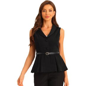 Allegra K Blazer Vest for Women's Elegant Shawl Collar Belted Office Sleeveless Blazers Jacket