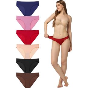 Pack 6 Women's Seamless No Show Stretch Bikini Panties Silky Invisible Hipster Invisibles Briefs Soft Underwears