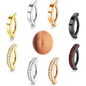 HAIAISO 8 Pcs Clicker Belly Button Rings for Women Hypoallergenic Surgical Steel Belly Button Rings Reverse Curved Barbell Piercing Body Jewelry