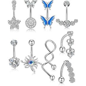 ون سينج 9 قطع 14 غرام من حلقات البطن للنساء من اوبال زركونيا مكعب، مجوهرات ثقب البطن من الستانلس ستيل، مجوهرات ثقب البطن للجسم والبطن، مجوهرات ثقب زر البطن، ستانلس ستيل، زركونيا مكعب in Kuwait