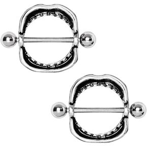 Pierced Owl 14GA Open Shark Mouth 316L Surgical Stainless Steel Barbell Nipple Shield Rings, Sold as a Pair