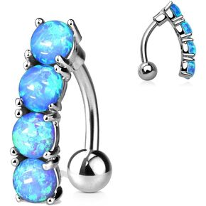 Pierced Owl - 14GA Stainless Steel Four Synthetic Opals Reverse Vertical Drop Belly Button Ring