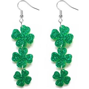 Dreuyet St Patrick's Day Earrings for Women Girls Cute Funny Acrylic Irish Shamrock Dangle Earrings Green Clover Hat Horseshoe Drop Earrings Good Luck St. Patrick's Day Holiday Accessories Jewelry Gift