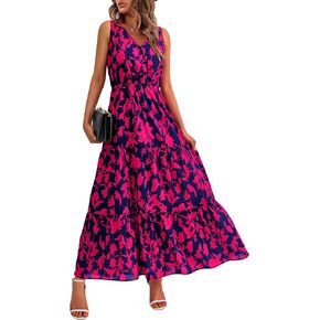 BTFBM Women Summer Dresses Casual Sleeveless Maxi Dresses Cute Floral Long Dress Wedding Guest Dress