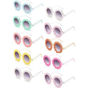 10 Packs Retro Daisy Sunglasses for Women Flower Round Disco Sunglasses Novel Floral Glasses for Adult kids