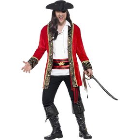 Smiffys Men's Pirate Captain Costume, Jacket, Shirt and Waist sash, Pirate, Serious Fun, Size L, 24464